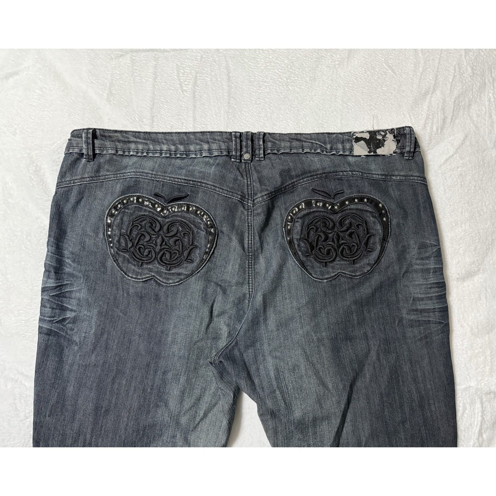 VTG Y2K Apple Bottoms Jeans Womens 46x30.5 Embroidered Blue Denim Slim